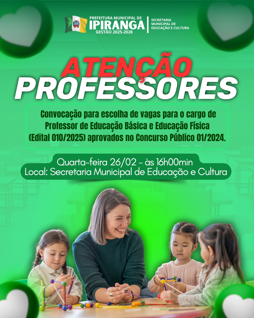 Convocação para escolha de vagas para o cargo de Professor de Educação Física